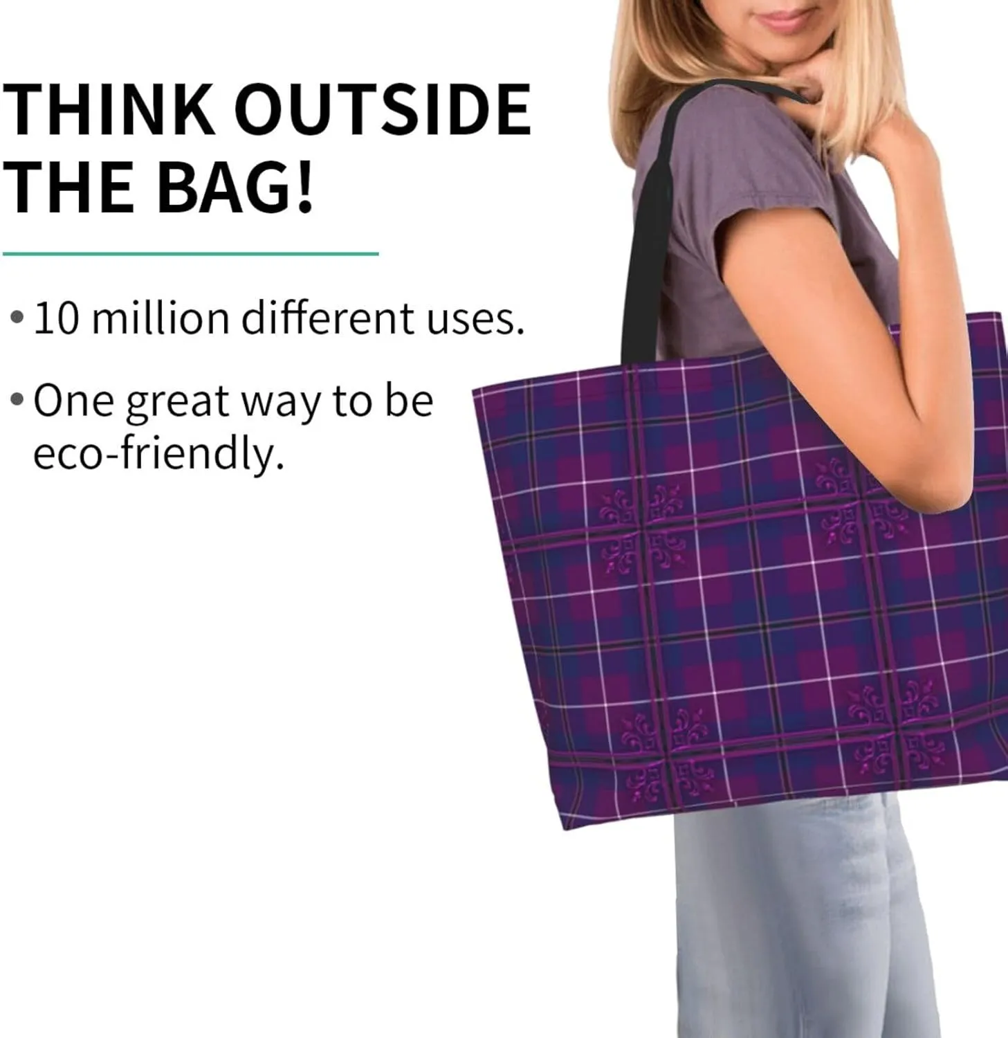 Tartan Tote Bag For Women Weekender Travel Bag Reusable Grocery Bags Large Totes Handbags