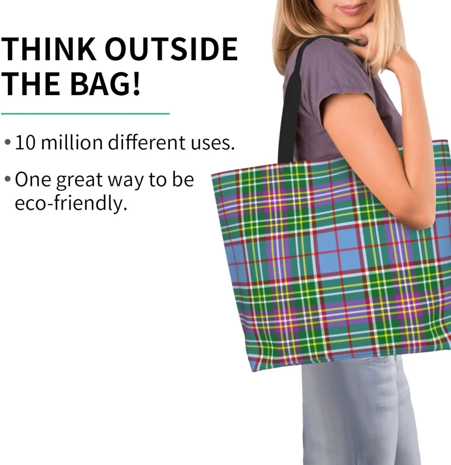 Tartan Tote Bag For Women Weekender Travel Bag Reusable Grocery Bags Large Totes Handbags
