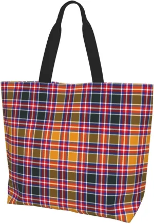 Tartan Tote Bag For Women Weekender Travel Bag Reusable Grocery Bags Large Totes Handbags