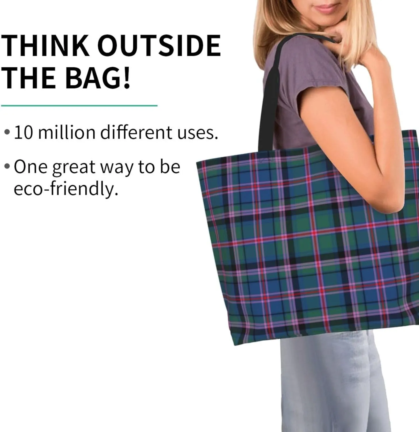 Tartan Tote Bag For Women Weekender Travel Bag Reusable Grocery Bags Large Totes Handbags