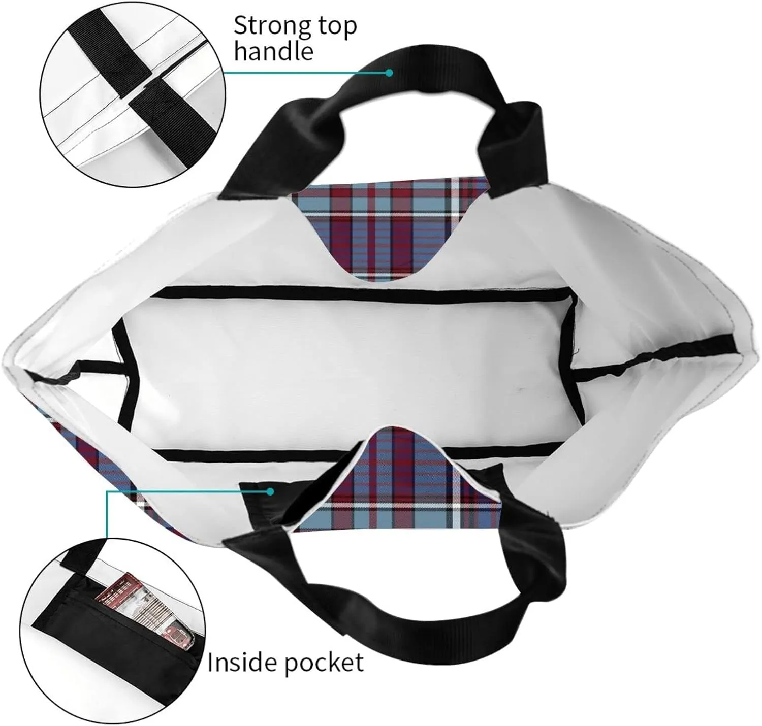 Tartan Tote Bag For Women Weekender Travel Bag Reusable Grocery Bags Large Totes Handbags