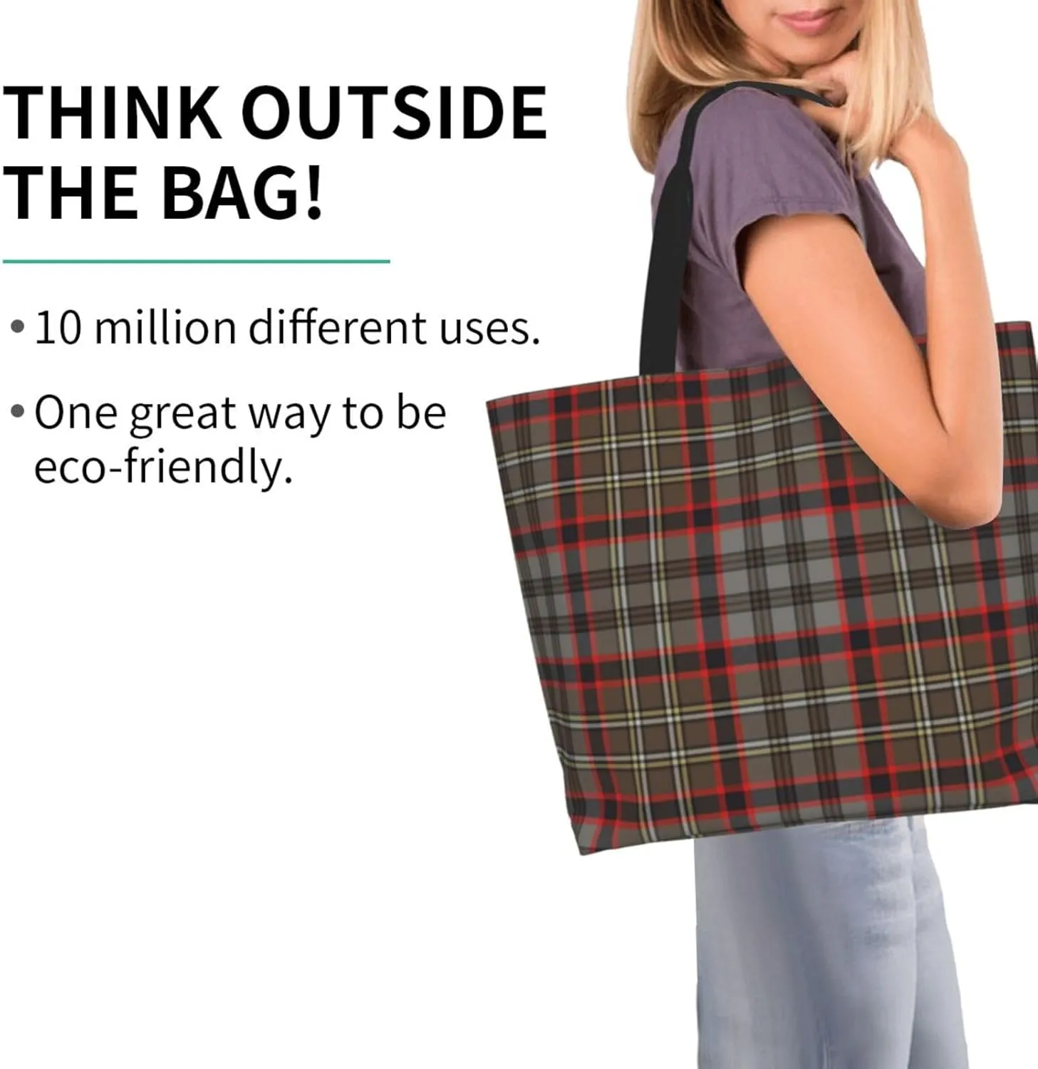 Tartan Tote Bag For Women Weekender Travel Bag Reusable Grocery Bags Large Totes Handbags