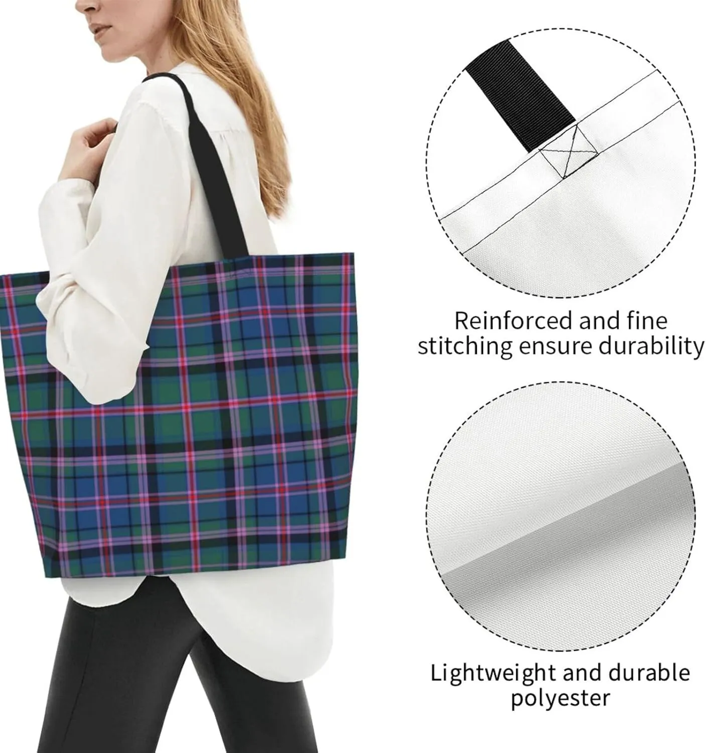 Tartan Tote Bag For Women Weekender Travel Bag Reusable Grocery Bags Large Totes Handbags