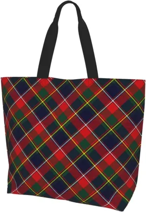 Tartan Tote Bag For Women Weekender Travel Bag Reusable Grocery Bags Large Totes Handbags