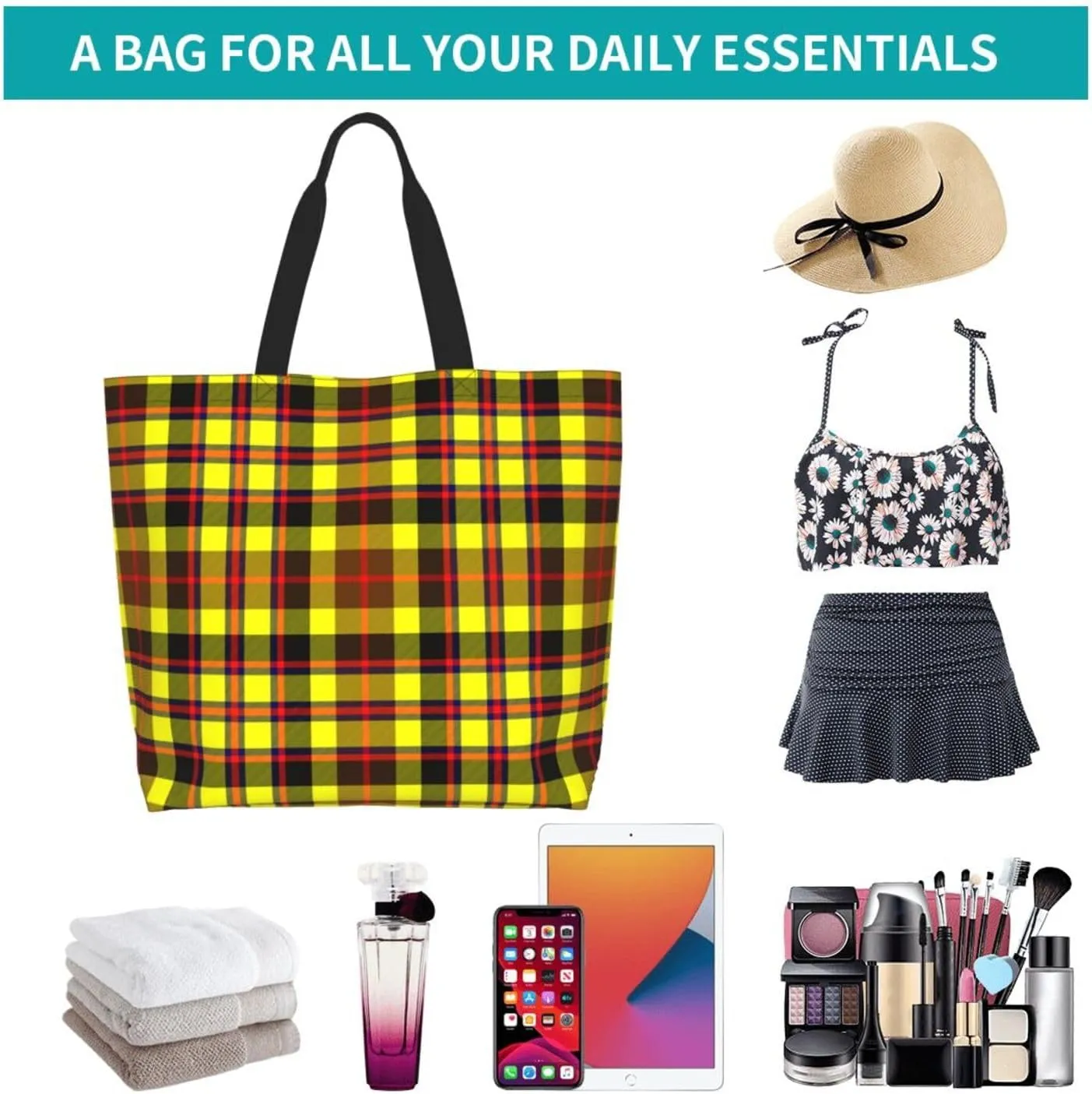 Tartan Tote Bag For Women Weekender Travel Bag Reusable Grocery Bags Large Totes Handbags