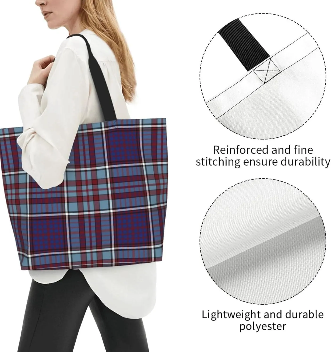 Tartan Tote Bag For Women Weekender Travel Bag Reusable Grocery Bags Large Totes Handbags