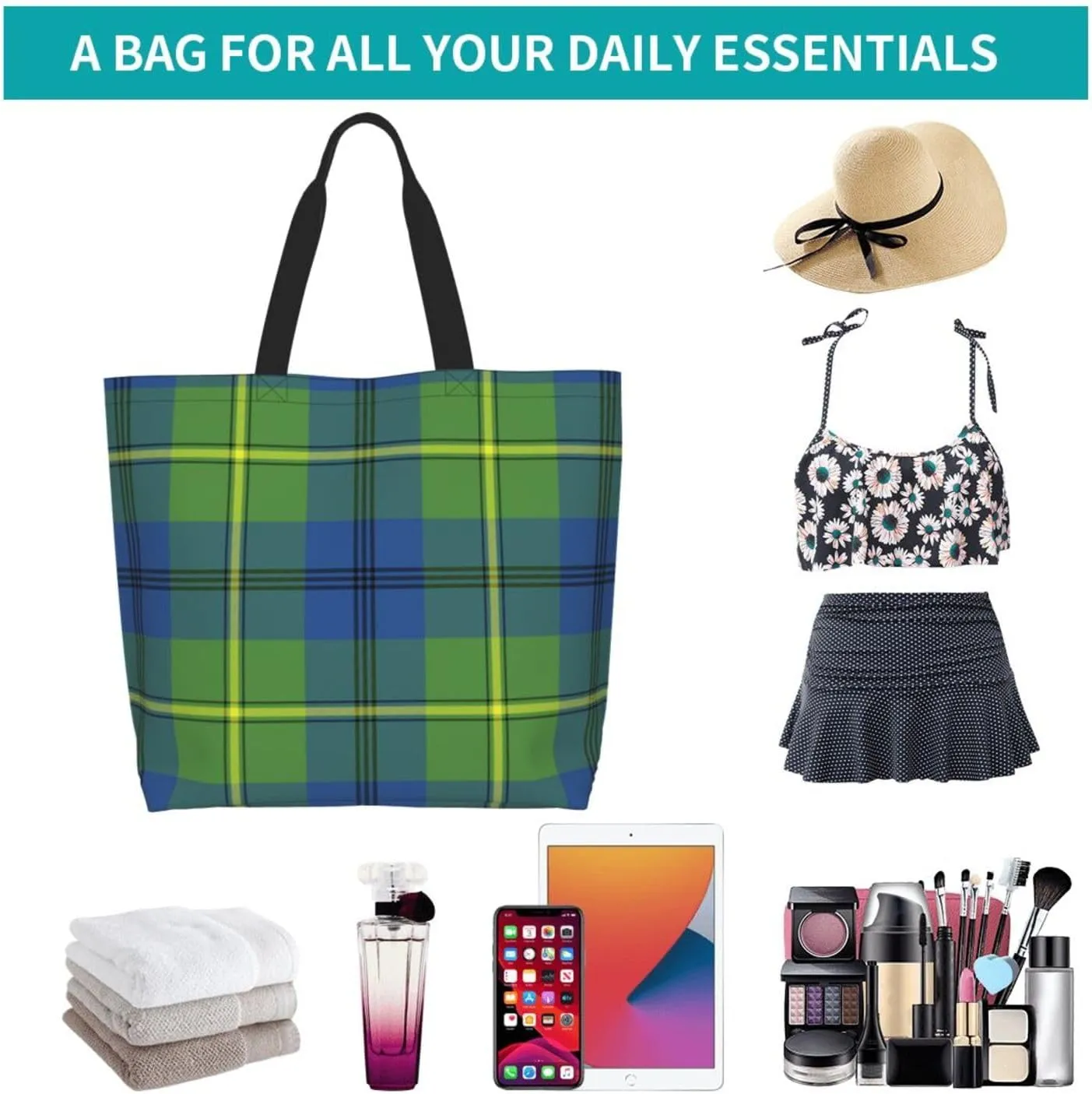 Tartan Tote Bag For Women Weekender Travel Bag Reusable Grocery Bags Large Totes Handbags