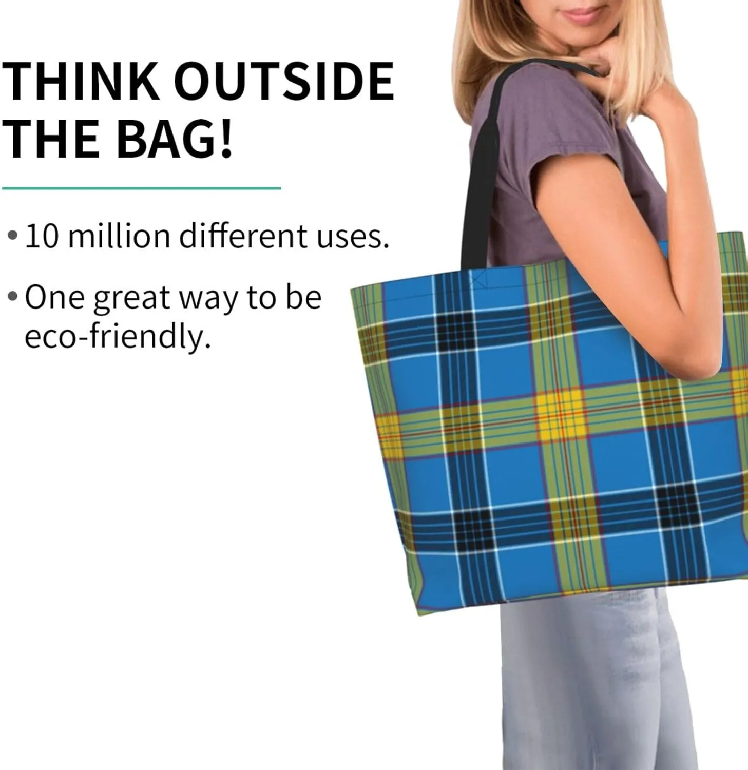 Tartan Tote Bag For Women Weekender Travel Bag Reusable Grocery Bags Large Totes Handbags