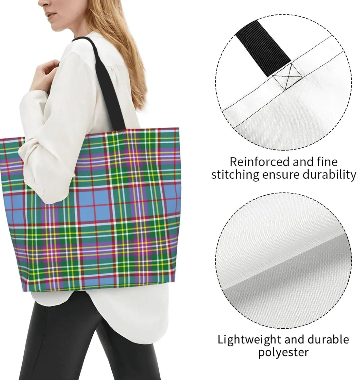 Tartan Tote Bag For Women Weekender Travel Bag Reusable Grocery Bags Large Totes Handbags