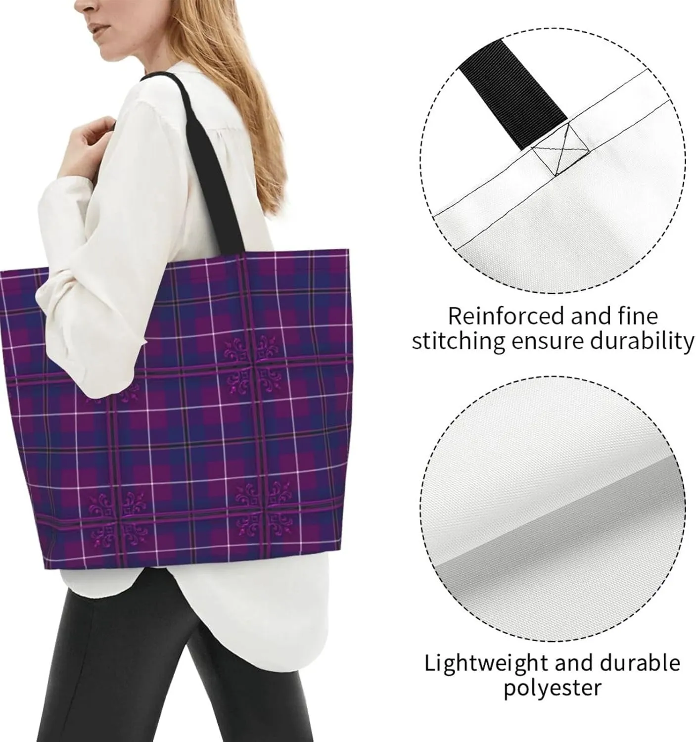 Tartan Tote Bag For Women Weekender Travel Bag Reusable Grocery Bags Large Totes Handbags