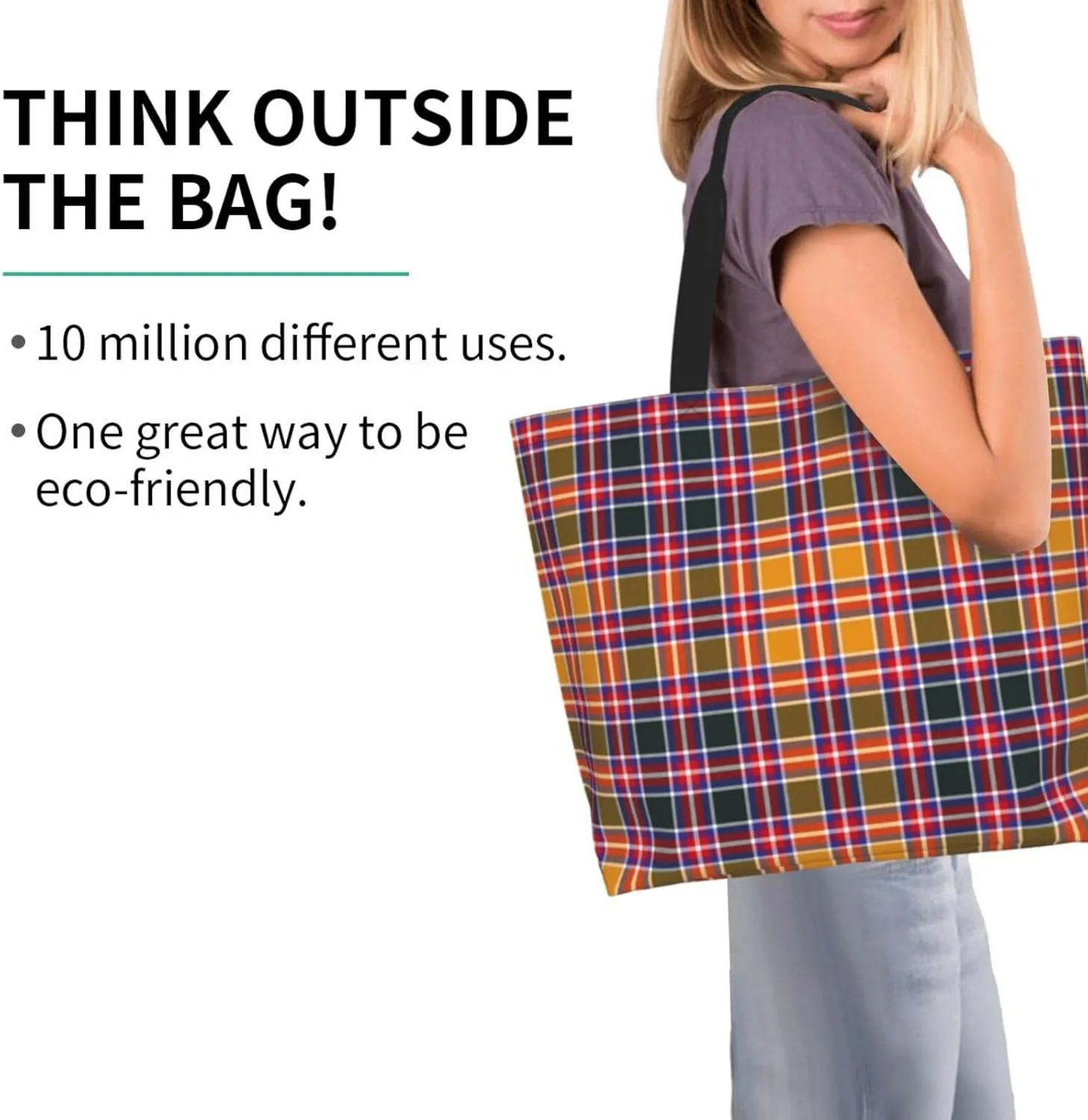 Tartan Tote Bag For Women Weekender Travel Bag Reusable Grocery Bags Large Totes Handbags