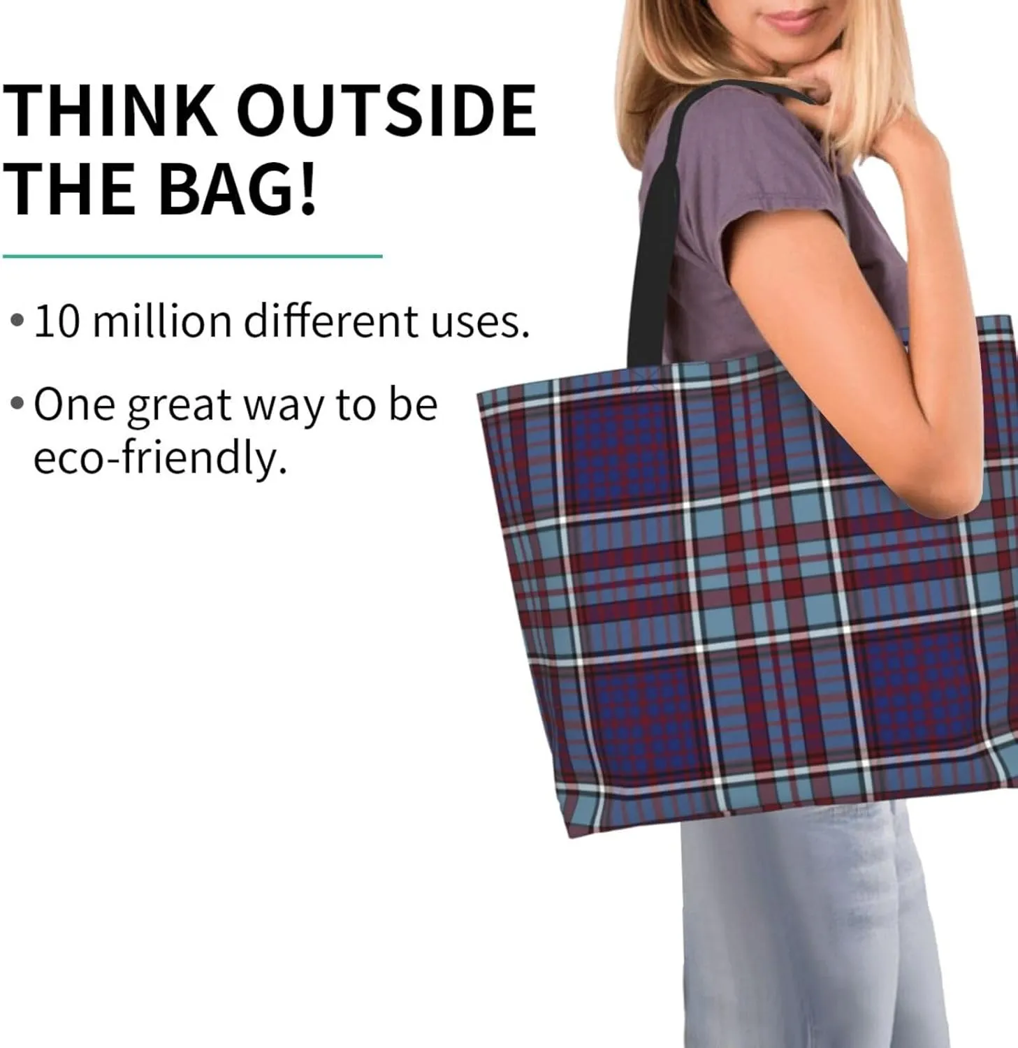 Tartan Tote Bag For Women Weekender Travel Bag Reusable Grocery Bags Large Totes Handbags