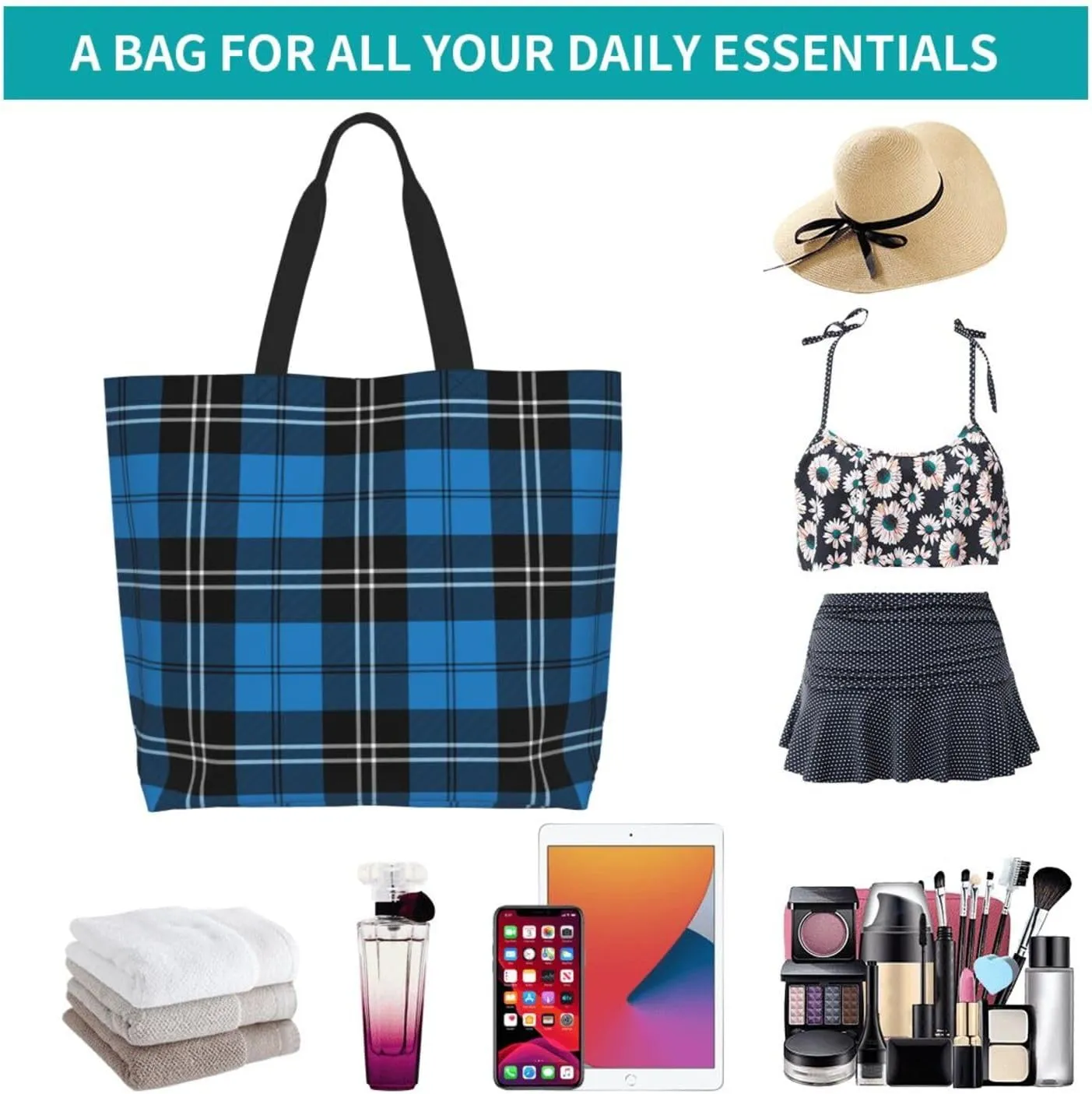 Tartan Tote Bag For Women Weekender Travel Bag Reusable Grocery Bags Large Totes Handbags