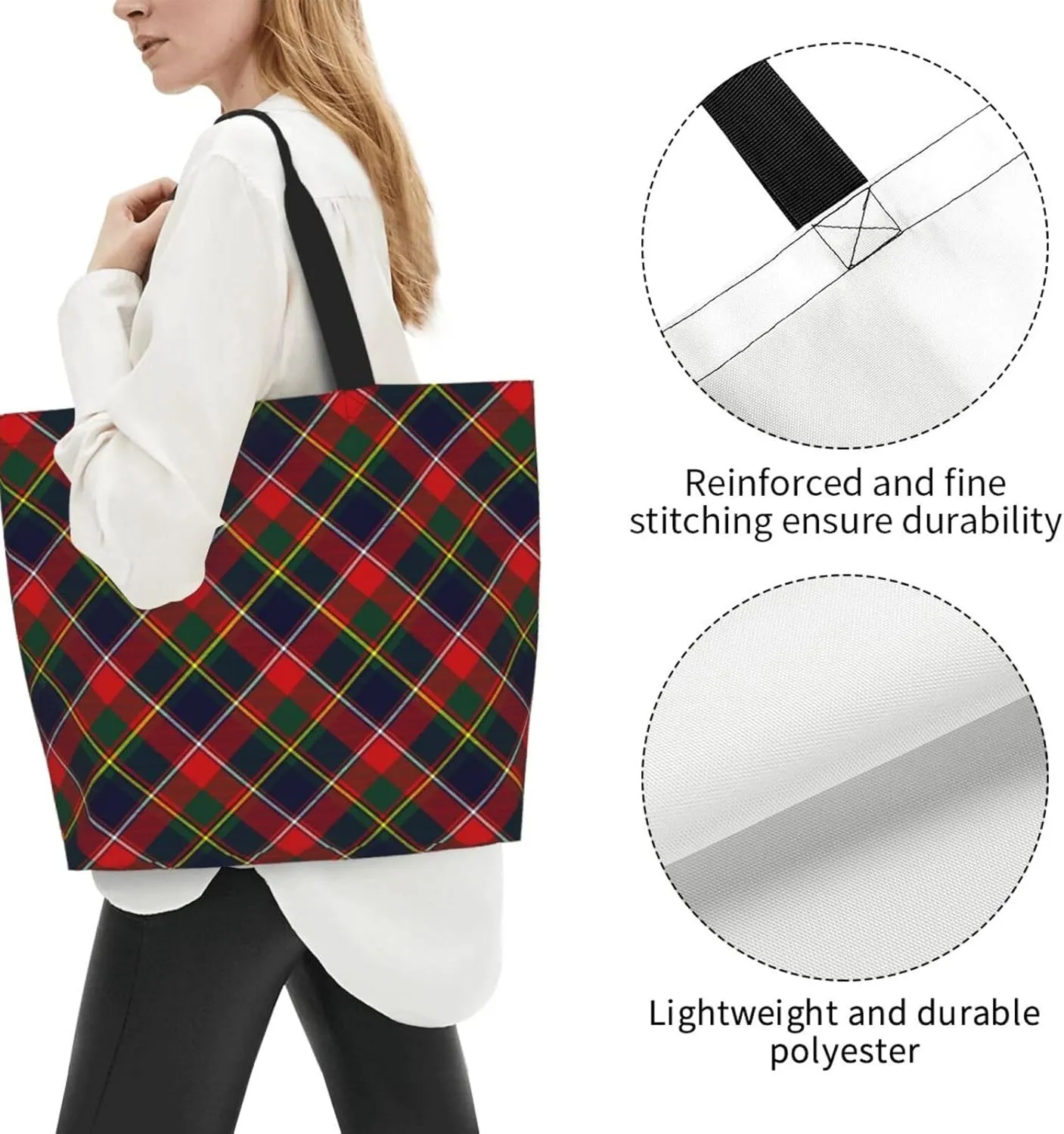 Tartan Tote Bag For Women Weekender Travel Bag Reusable Grocery Bags Large Totes Handbags