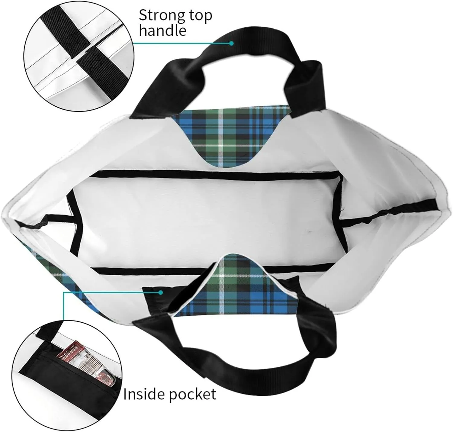 Tartan Tote Bag For Women Weekender Travel Bag Reusable Grocery Bags Large Totes Handbags