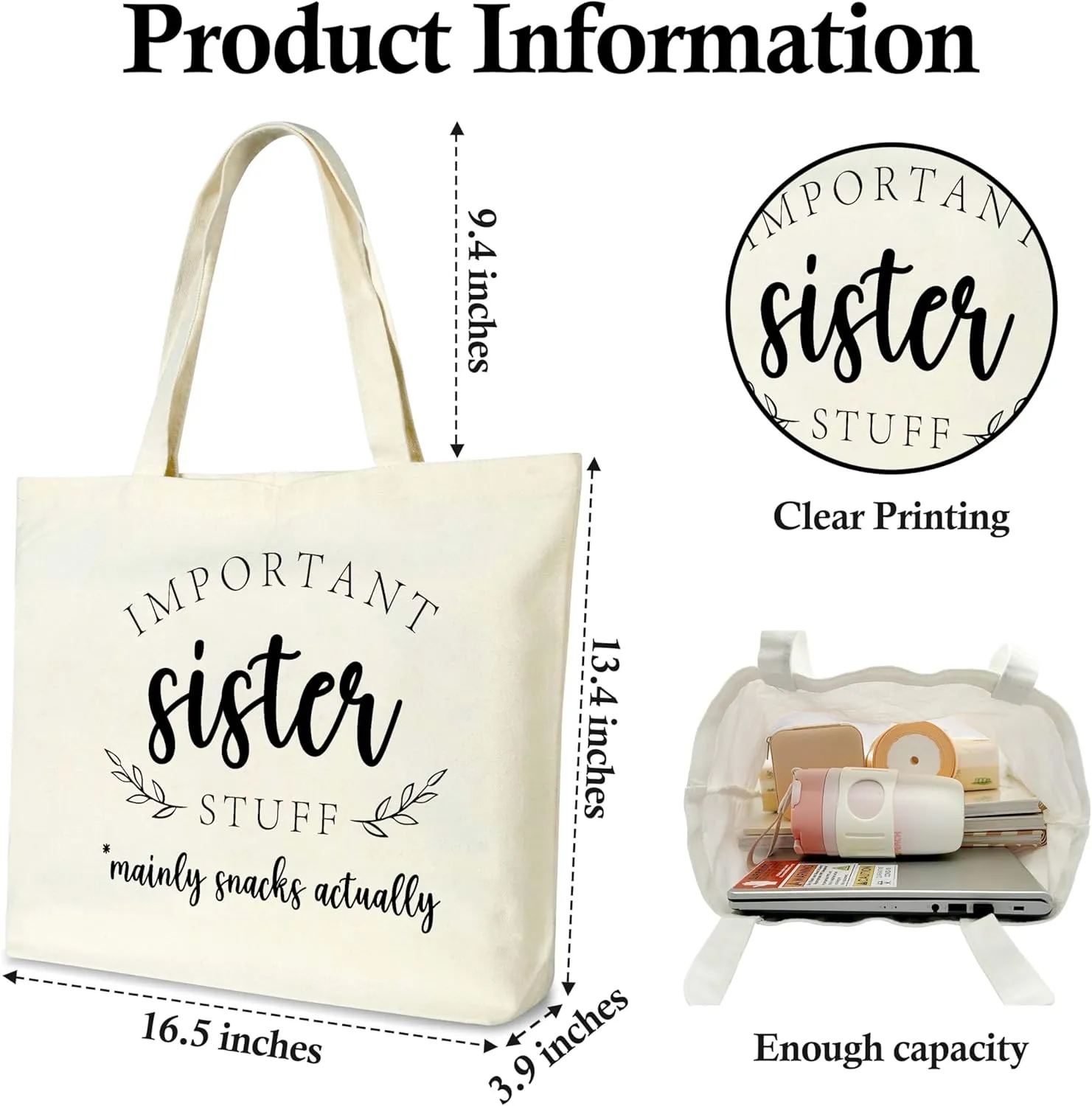 Thanks You Gifts Canvas Tote Bag, Important Stuff Tote Bags for Shopping Beach - I19-I25