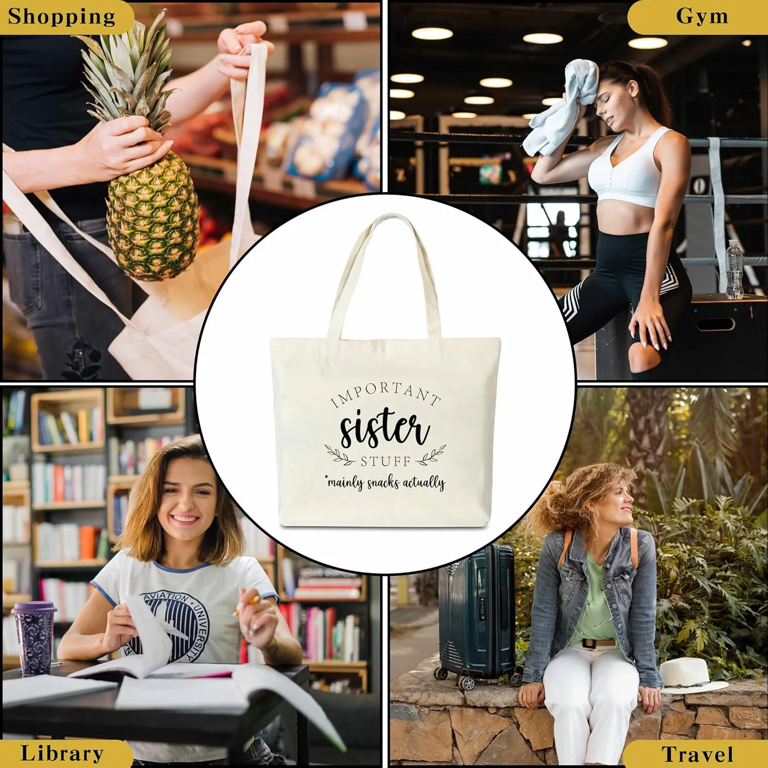 Thanks You Gifts Canvas Tote Bag, Important Stuff Tote Bags for Shopping Beach - I19-I25