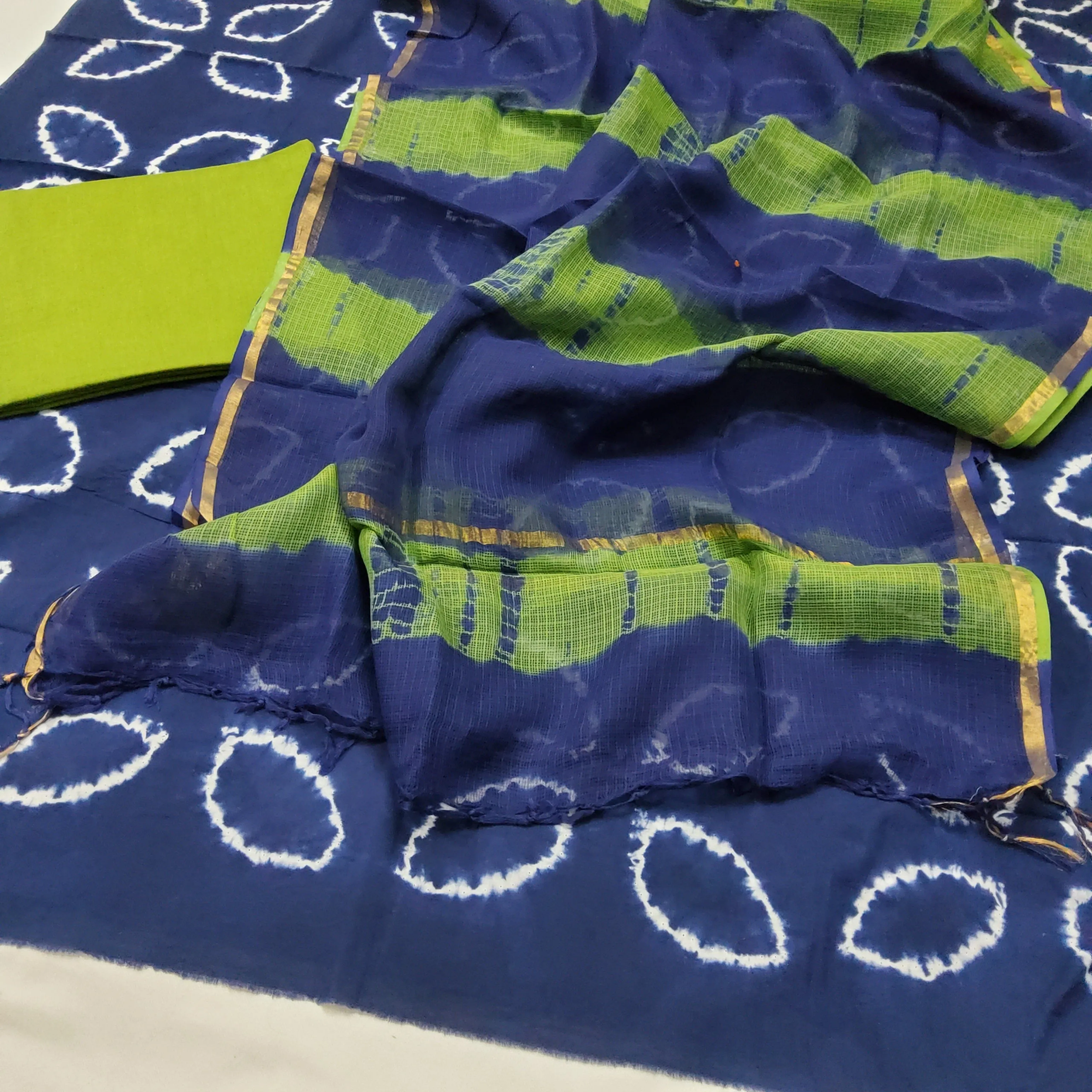 Tie and dye Cotton Dress Material with Kota Dupatta
