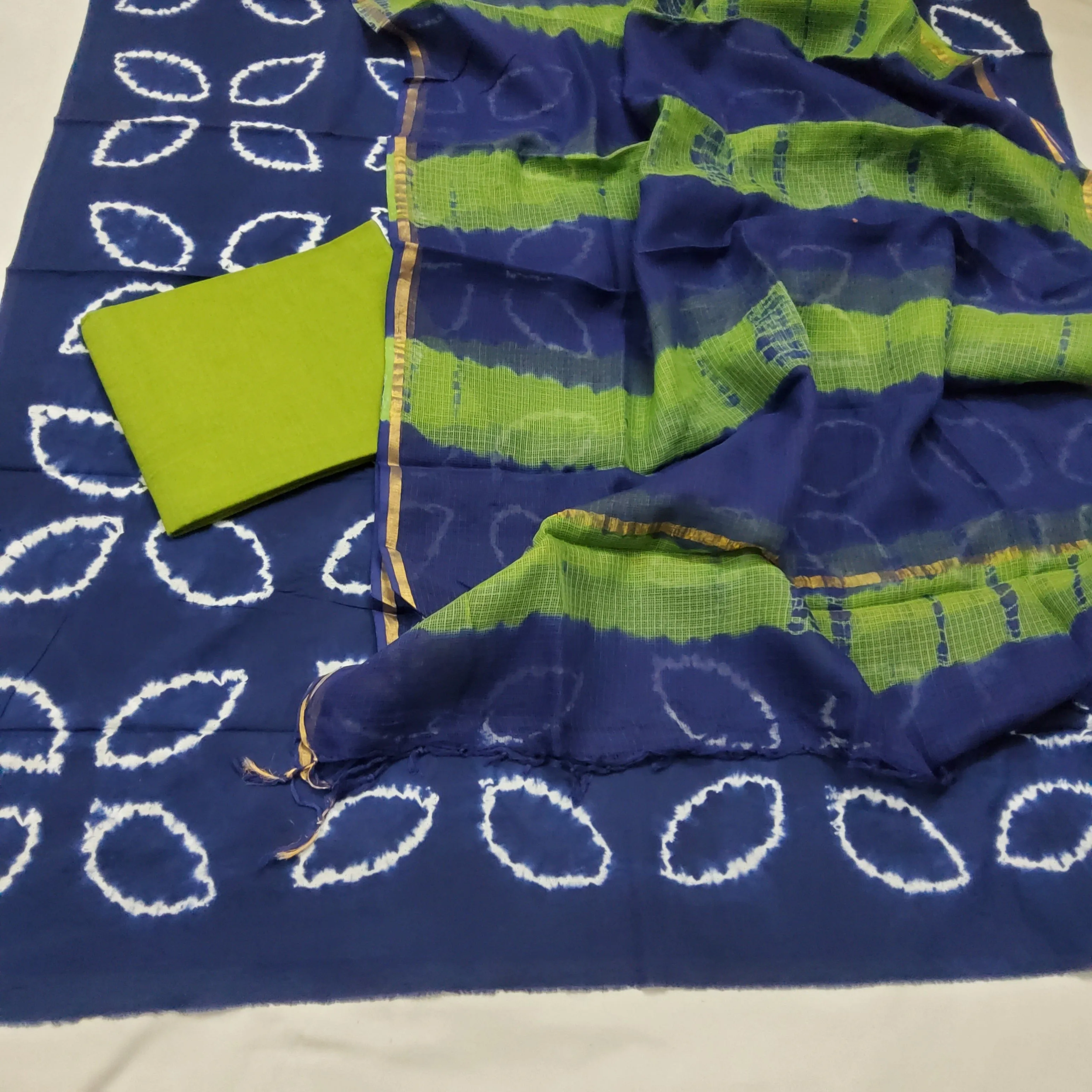 Tie and dye Cotton Dress Material with Kota Dupatta