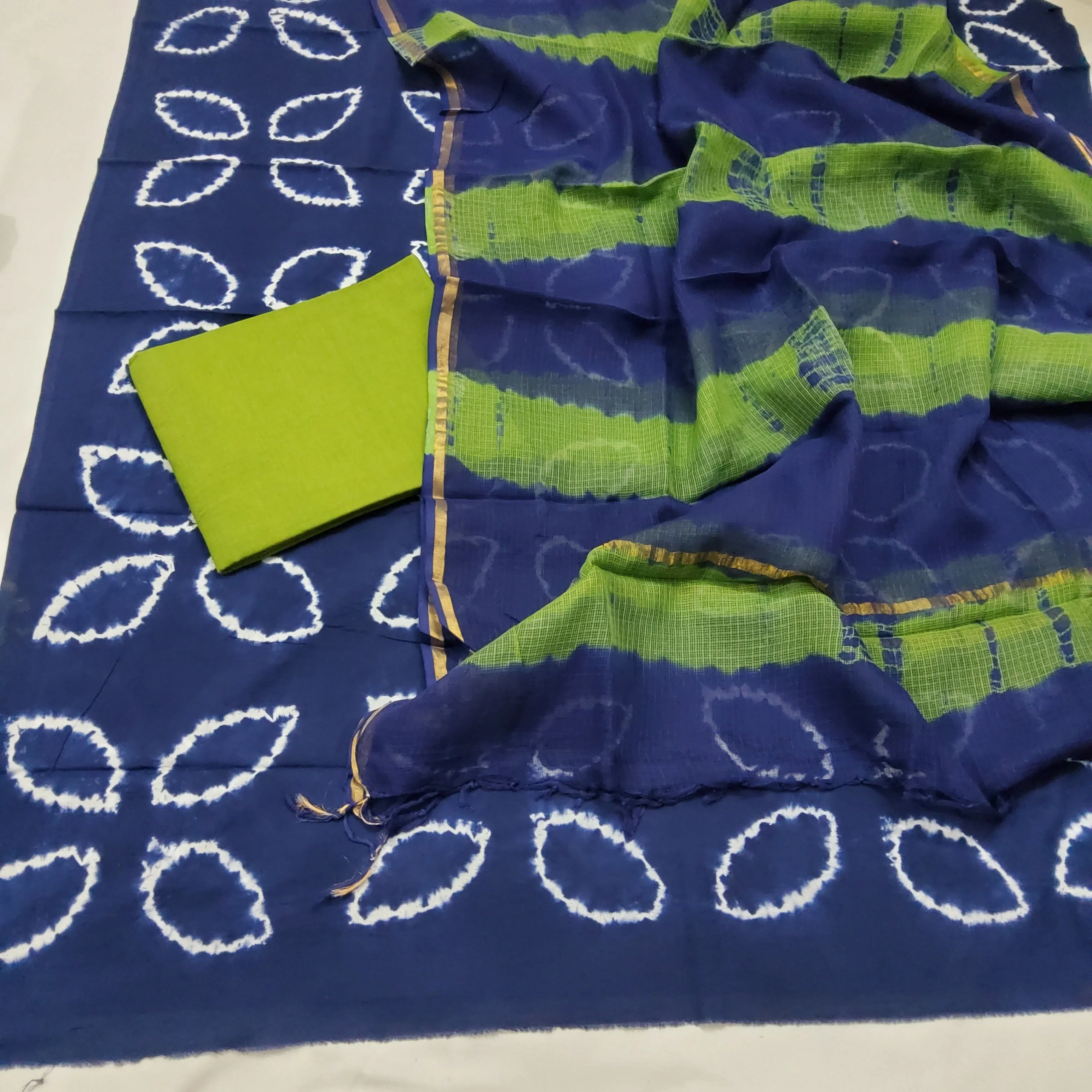 Tie and dye Cotton Dress Material with Kota Dupatta