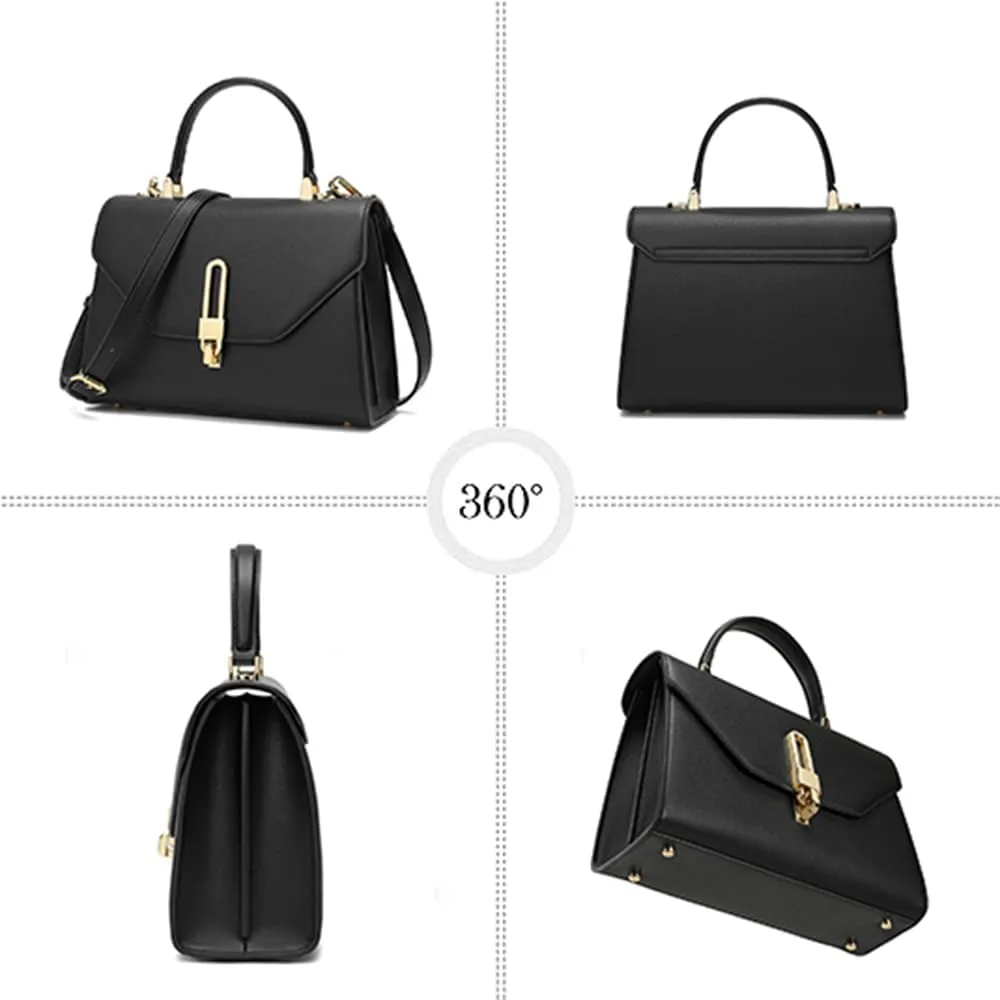 Top Handle Bag Fashion Leather Satchel Bag for Ladies, Zipper Pocket, MetalLeather tote bag for Women.