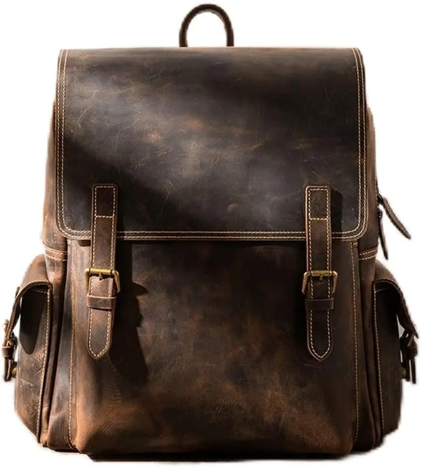 Travel Bags for Men, Mens Genuine Leather Laptop Backpacks Casual Daypack Briefcases, 13.43.917.3 Inch (Brown)