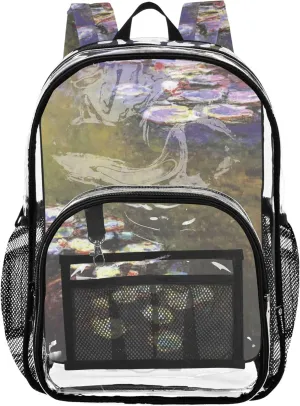 Travel Clear Backpack Floral Kids Girls Backpack Boys Pvc Transparent Bags School Claude Monet Seerosen Painting