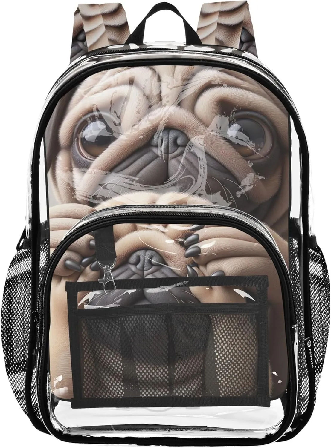 Travel Clear Bags for Women Girls Backpack for Kids Approved Plastic Bag Large Cute Puppy Funny Dog