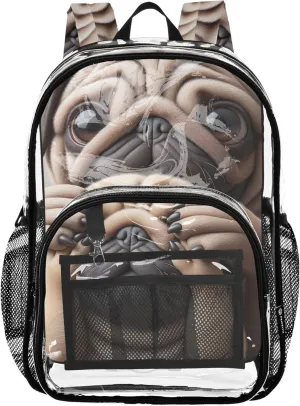 Travel Clear Bags for Women Girls Backpack for Kids Approved Plastic Bag Large Cute Puppy Funny Dog