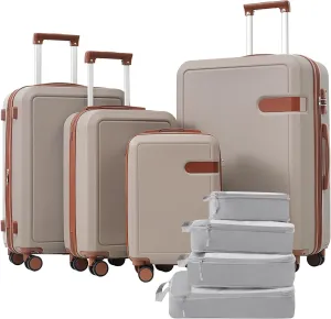 Travel Efficiently with 4 Piece Luggage Set, Lightweight Hard Case with Compression Packing Cubes, Expandable with Spinner Wheels, Khaki