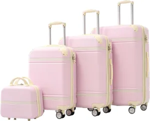 Travel in Style with 4-Piece Hardshell Luggage Set, Lightweight ABS, Spinner Suitcases and Cosmetic Case, Light Pink