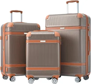 Travel in Style with Durable Hardshell Luggage Set, Lightweight Spinner Wheels, 3-Piece 20'' 24'' 28'', Coppery