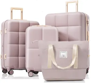 Travel in Style with Expandable 4-Piece Luggage Set, USB Port and Spinner Wheels, Rosy Brown