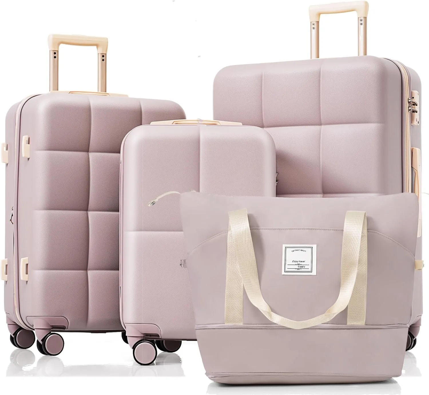 Travel in Style with Expandable 4-Piece Luggage Set, USB Port and Spinner Wheels, Rosy Brown