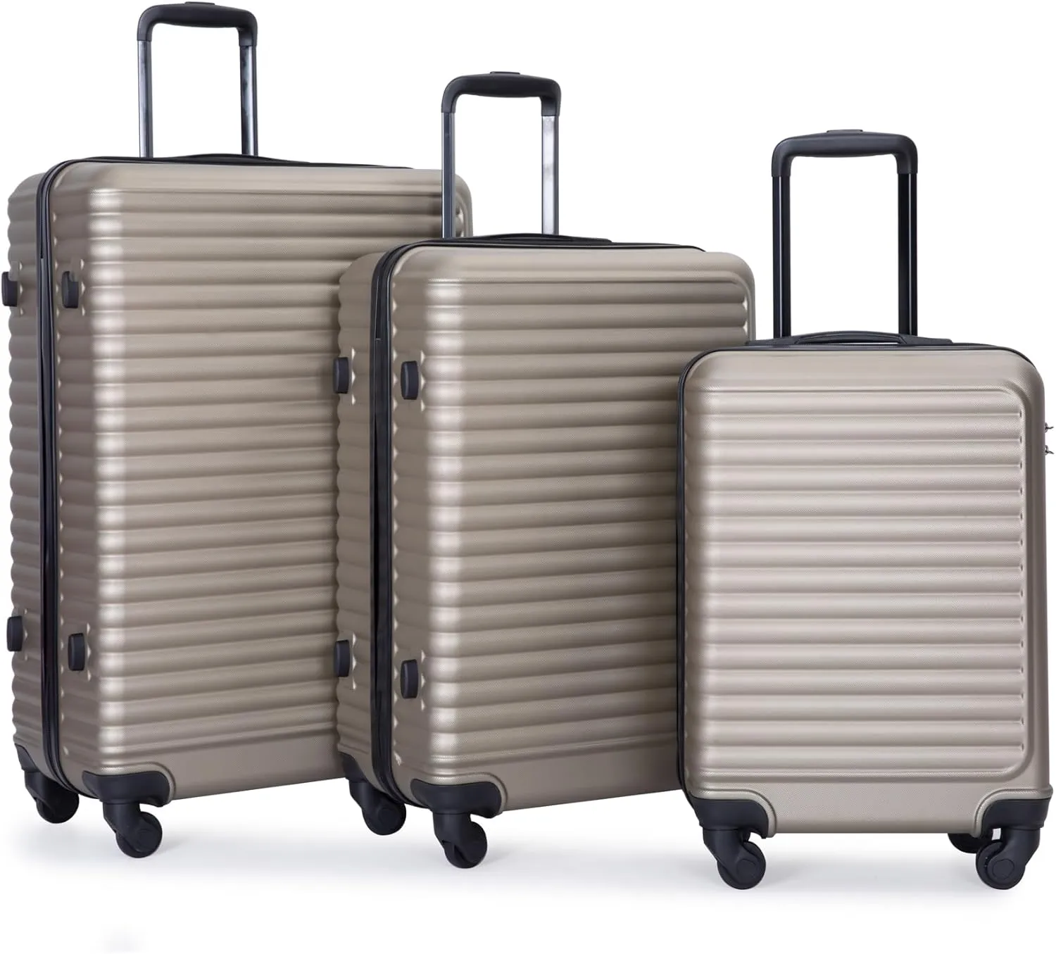 Travel Light with 3 Piece Luggage Set, Lightweight ABS Suitcases, Spinner Wheels, Gold Color