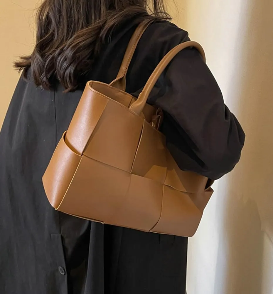 Trendy Woven Handbags for Women Large Vegan Leather Totes Bag Casual Working Shoulder Purse Top Handle Satchel