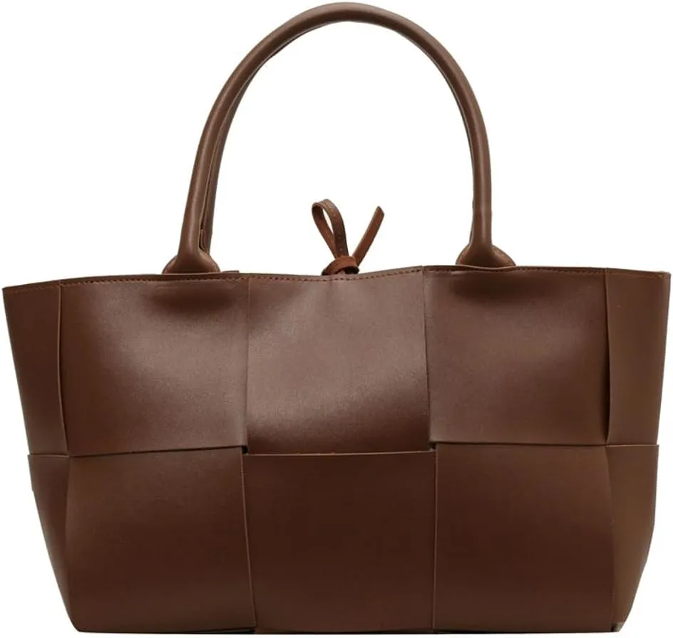 Trendy Woven Handbags for Women Large Vegan Leather Totes Bag Casual Working Shoulder Purse Top Handle Satchel