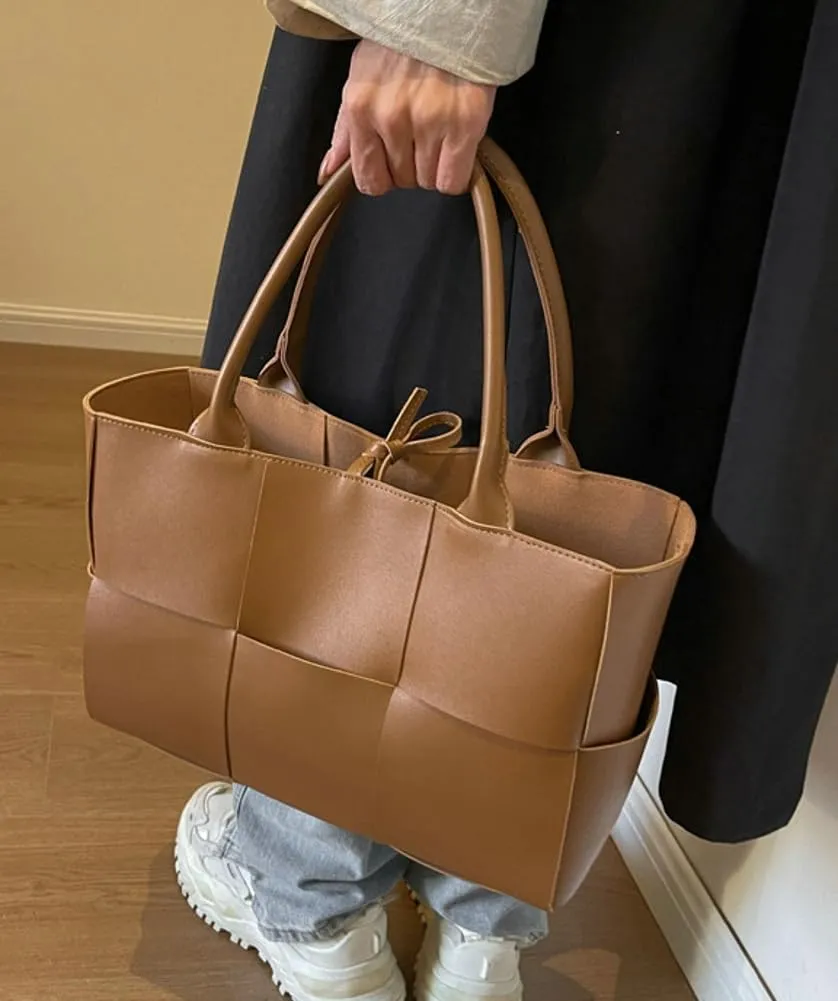 Trendy Woven Handbags for Women Large Vegan Leather Totes Bag Casual Working Shoulder Purse Top Handle Satchel