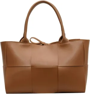 Trendy Woven Handbags for Women Large Vegan Leather Totes Bag Casual Working Shoulder Purse Top Handle Satchel