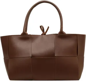 Trendy Woven Handbags for Women Large Vegan Leather Totes Bag Casual Working Shoulder Purse Top Handle Satchel