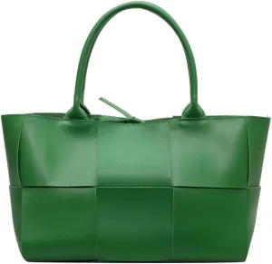 Trendy Woven Handbags for Women Large Vegan Leather Totes Bag Casual Working Shoulder Purse Top Handle Satchel