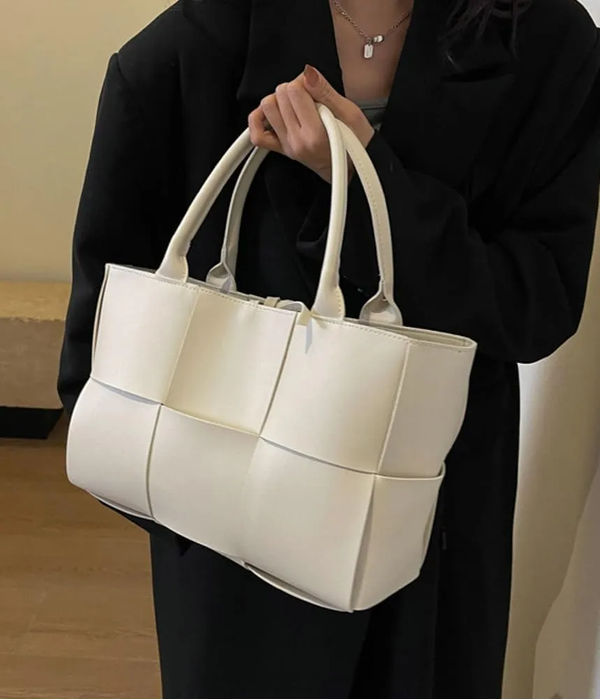 Trendy Woven Handbags for Women Large Vegan Leather Totes Bag Casual Working Shoulder Purse Top Handle Satchel