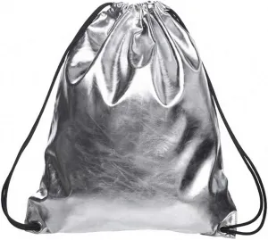 Unisex Solid Backpack Bucket Shoulder Bags Leather Girls Draw Pocket Silver 12 inches
