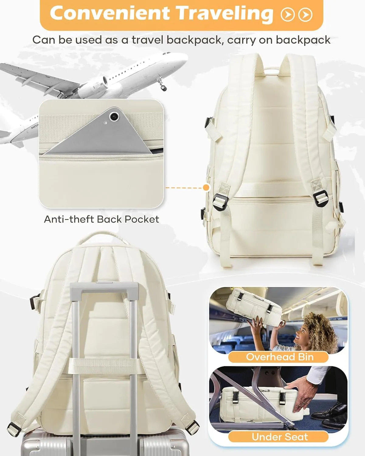 Vacuum Backpack With Pump,Travel Laptop Backpacks For Women Men,Airback Backpacks With Vacuum Compression Bags Seal Packing,Carry On Backpack, Personal Item Travel Bag Beige