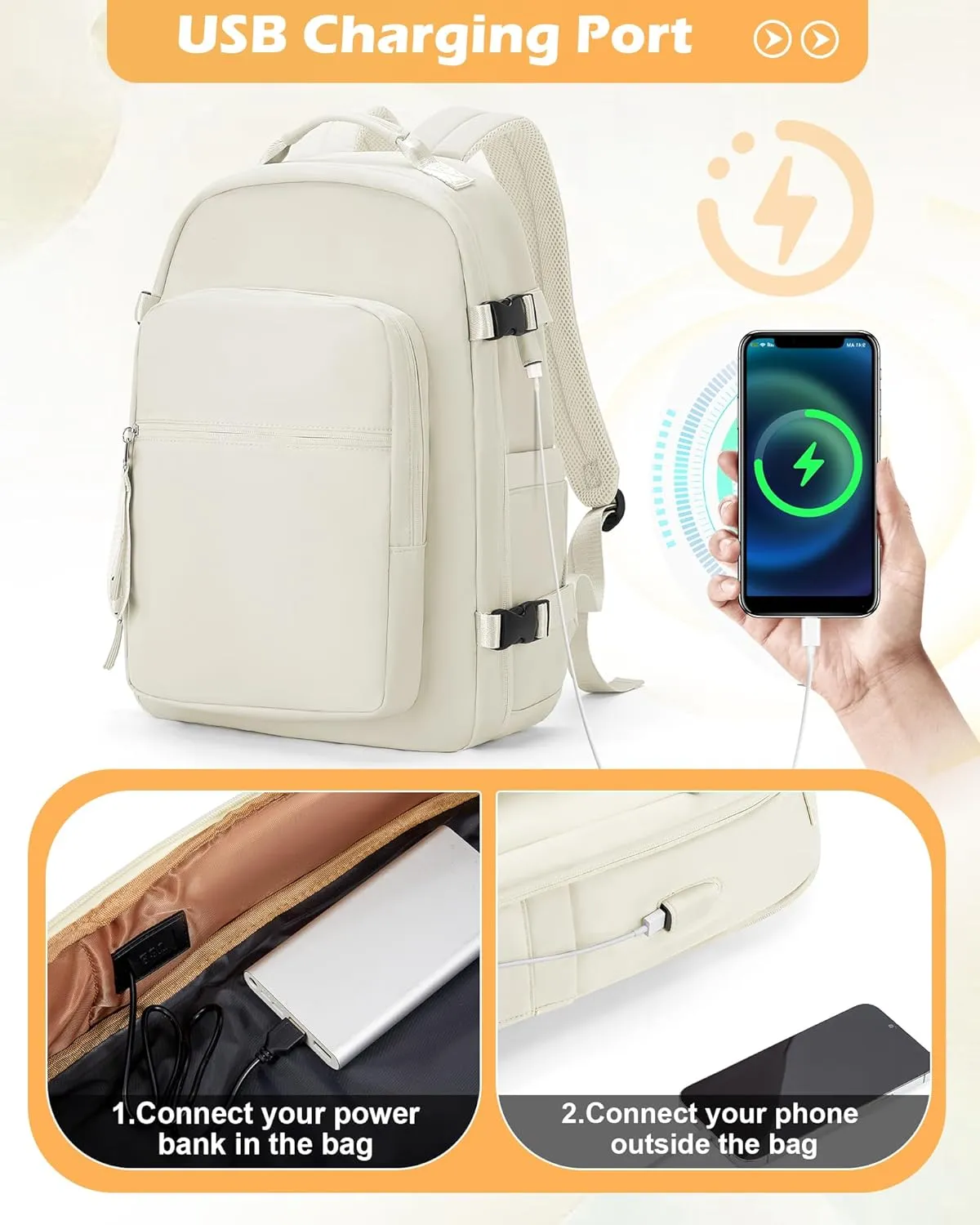 Vacuum Backpack With Pump,Travel Laptop Backpacks For Women Men,Airback Backpacks With Vacuum Compression Bags Seal Packing,Carry On Backpack, Personal Item Travel Bag Beige