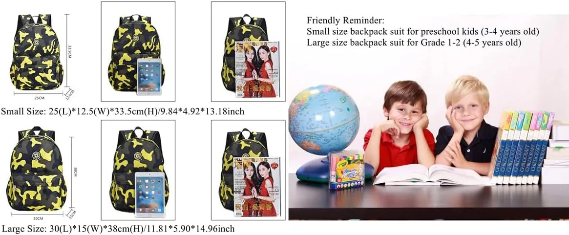 VIDOSCLA Camouflage Backpacks for Preschool Students Schoolbag Boys Bookbag for Kids