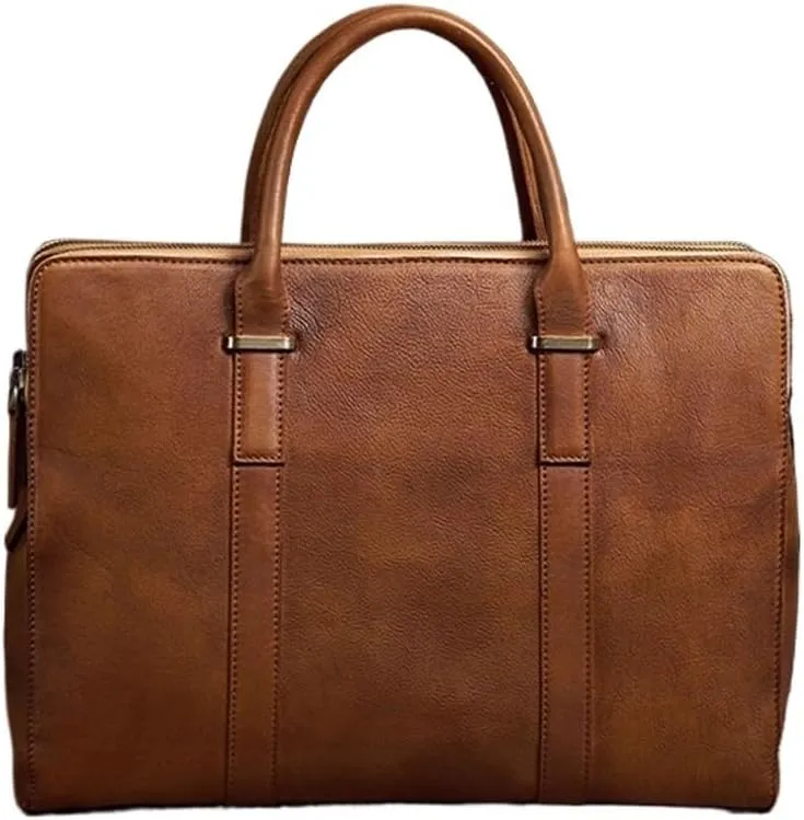 Vintage Briefcase Men Shoulder Handmade Genuine Leather Bag Brown Laptop Business Bags Handbags Casual