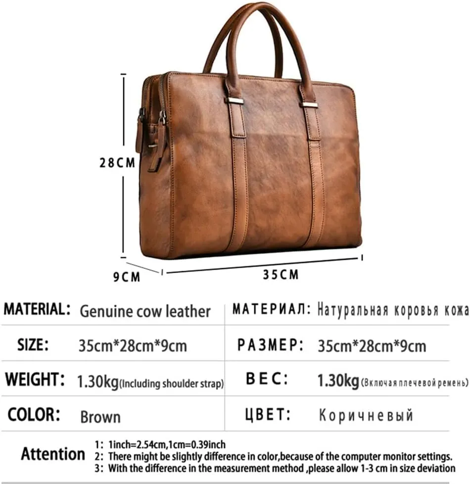 Vintage Briefcase Men Shoulder Handmade Genuine Leather Bag Brown Laptop Business Bags Handbags Casual