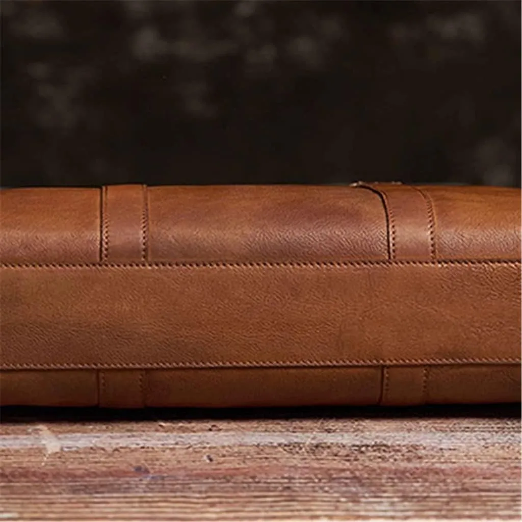 Vintage Briefcase Men Shoulder Handmade Genuine Leather Bag Brown Laptop Business Bags Handbags Casual