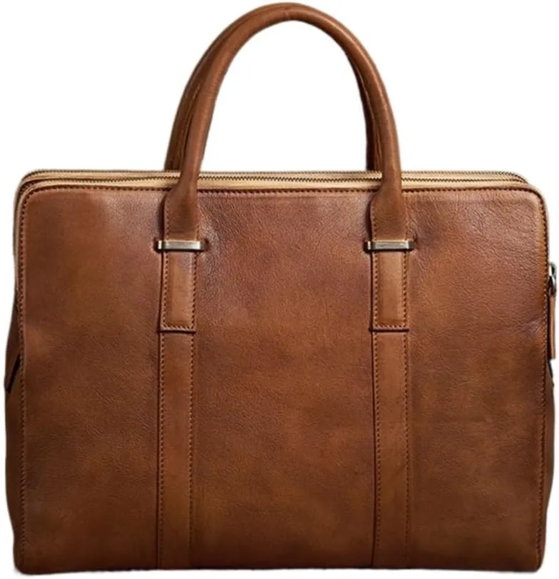 Vintage Briefcase Men Shoulder Handmade Genuine Leather Bag Brown Laptop Business Bags Handbags Casual